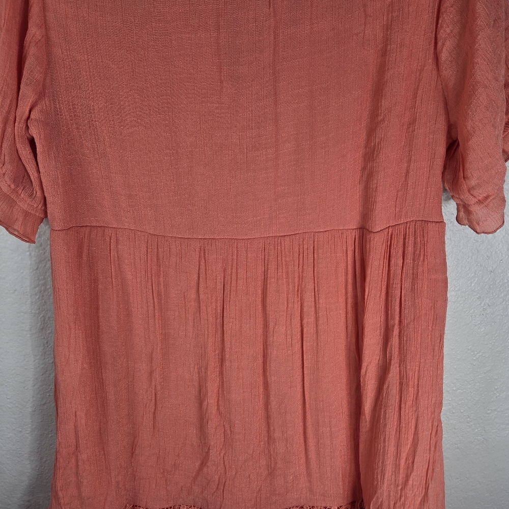 Indigo Rose Orange Size L Mini Swing Dress Embroidered Short Sleeves V-Neck - Picture 12 of 16